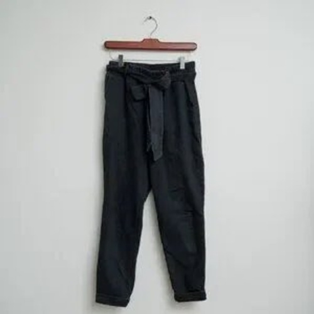 Free People Linen Tie Waist Pants High Rise Ankle Size 4 Black